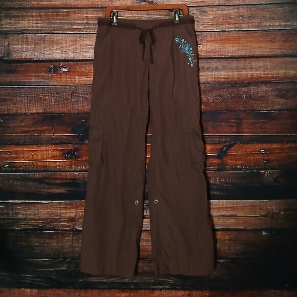 SO Vintage Cargo Pants 11 Brown Baggy Wide Leg Embroidered Beaded Convertible - Picture 2 of 11